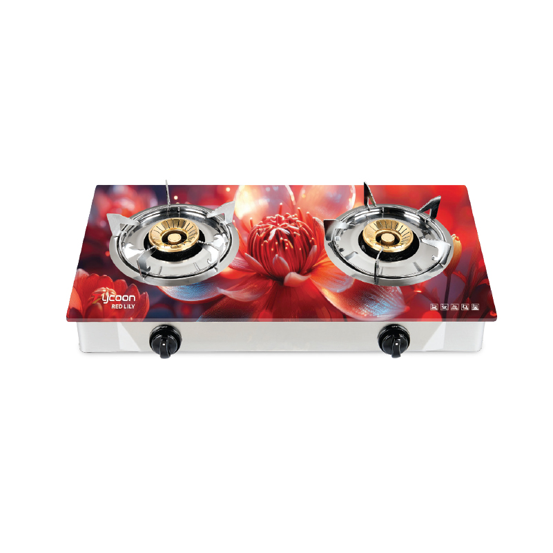 Tycoon Double Burner Glass LPG Stove Red Lily